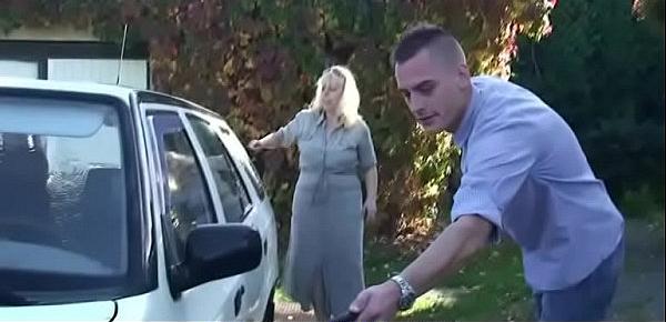  Son-in-law bangs her old pussy outdoors